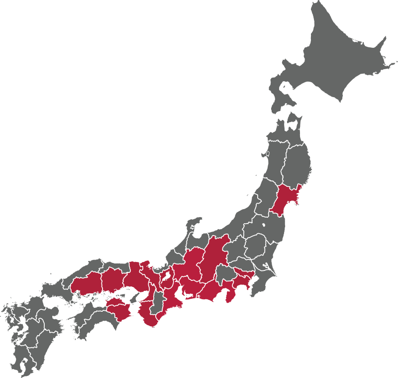 愛知県 岐阜県 静岡県 三重県 長野県 滋賀県 神奈川県 東京都 宮城県 京都府 和歌山県 大阪府 兵庫県 岡山県 広島県 香川県